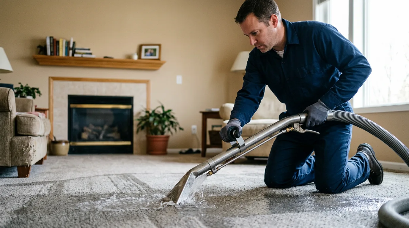 Water damage restoration technician working near Hollister, FL